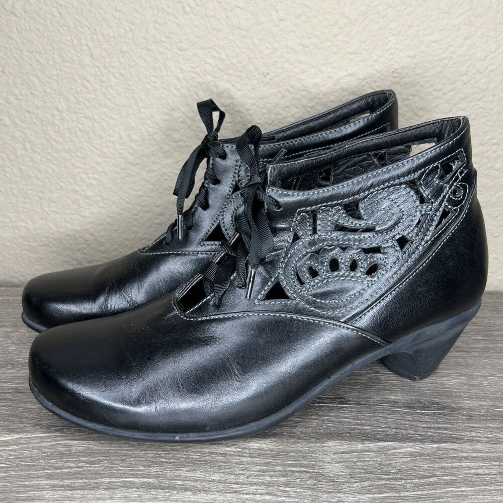 NAOT Boots Daring Madras Bootie Womens EU 40 US 9 Black Lace Up Laser Cut Out